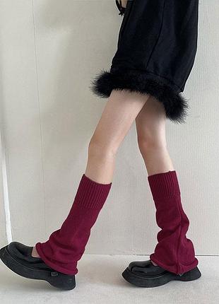 Гетри-клеш жіночі бордові one size 5606 стильні для дівчат до колін 52 см вишневі демісезонні зверху в'язана резинка марсала