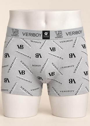 Мужские трусы-боксеры veriboy светло-серые с черно-белым принтом vb и широкой резинкой 3 xl