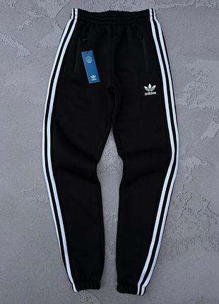 Спортивные штаны adidas на флисе для мужчин, теплые брюки адидас с лампасами, зимние штаны adidas черные xxl
