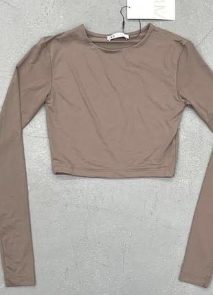 Лонгслів для дівчаток zara однотонний, коричневий, розмір 12-13