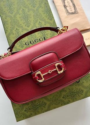 Сумка gucci horsebit 1955  23 x 13 cm червона бордова