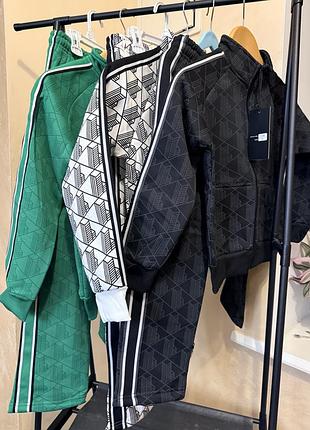 Дитячі утеплені спортивні костюми на флісі 🖤🤍💚