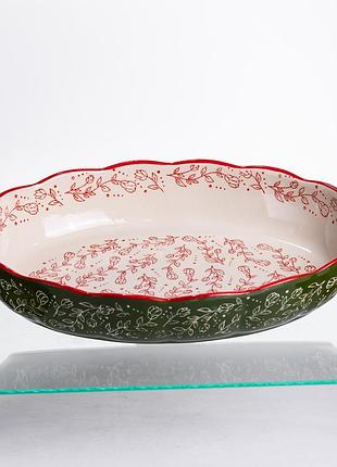 Форма для запекания vintage 40×25×6.5 (см) овальная с ручками зеленая hm05-04
