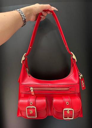Сумка жіноча coach червона шкіряна