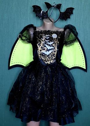 Ведьма летучая мышь halloween карнавальное черное платье с крыльями и обручем на хэллоуин