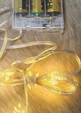 Светодиодная гирлянда «кинский хвост» (роса) на батарейках с таймером, 80 led, теплый белый свет