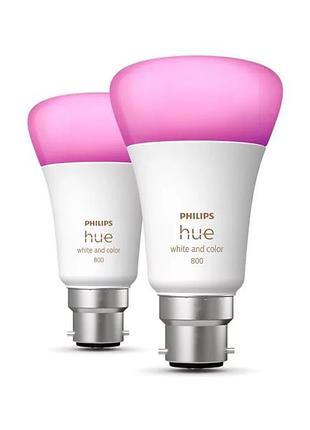 2 шт. розумні лампи b22 9 вт 806 лм 4000k philips hue white and color ambiance 800 енергоощадна світлодіодна лампа