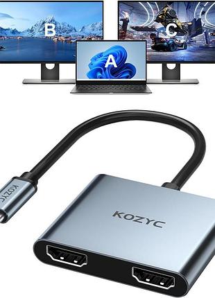 Адаптер kozyc usb c на два hdmi 4k при 60 гц расширитель портов разветвитель type c на hdmi
