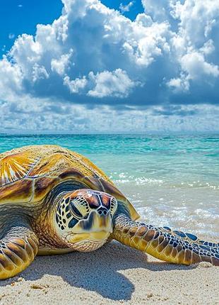 Алмазная мозаика вышивка на подрамнике 5d морская черепаха на пляже океан пейзаж 30х40 см s20243