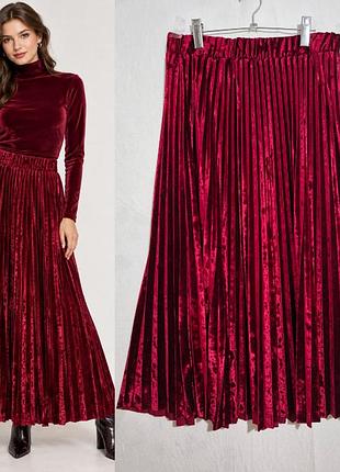 Плиссированная велюровая юбка  пояс на резинке  m&s collection
