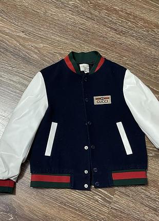 Куртка-бомбер для дівчинки gucci, флісова зі шкіряними рукавами, на зріст 122-128 см