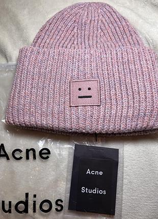 Оригінальна шапка acne studios face logo beanie (dirty pink)