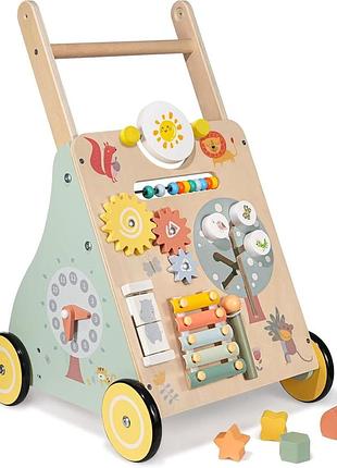 Дерев'яні ходунки з ігровим навчальним центром wooden baby walker jc1352 розвивальна каталка для дітей
