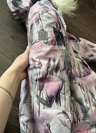 Куртка для дівчинки lenne зимова, розмір 116, рожева з квітковим принтом