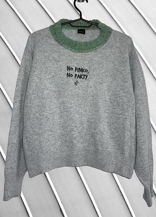 Женский свитер pinko m eu 3869 10 ua 44 серый шерстяной джемпер пуловер кофта с зеленым воротничком и надписью трикотажная одежда женский свитер из ше
