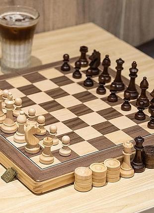 Набір дерев'яних шахів і шашок 38 см a&a chess & checkers set класична настільна гра у шахи та шашки
