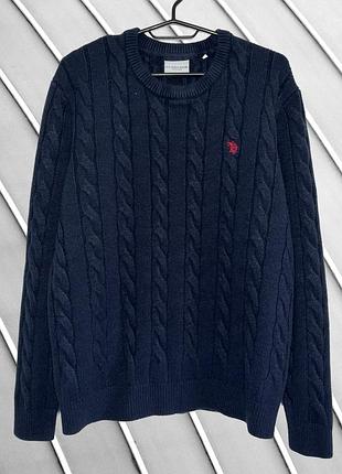 Жіночий светр us polo assn 2xl eu 44 uk 16 ua 50 темно-синій джемпер пуловер кофта з косами в’язаний трикотажний светр жіночий одяг светр з візерунком