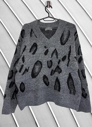 Жіночий светр primark m l eu 38 40 uk 10 12 ua 44 46 сірий оверсайз джемпер пуловер кофта з v-подібним вирізом трикотажний светр одяг жіночий светрик