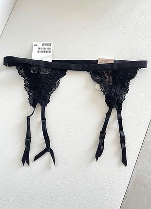 Розкішний новий пояс для панчіх панчох h&m  р. s з мереживом, чорний базовий