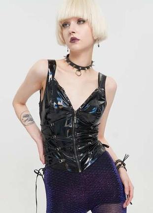 Топ лаковий лакрвий топ кібер-готичний вініловий топ від бренду devil fashion