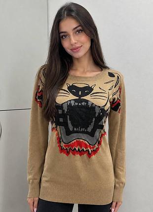 Женская кофта бежевая блузка kenzo коричневая удлиненная приталенная