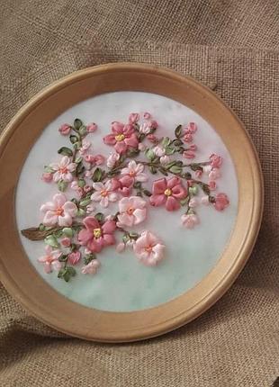 Вишивка стрічками гілка сакури 2