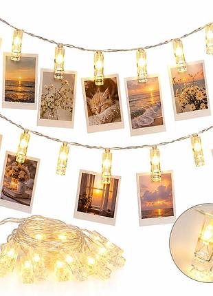 Гірлянда з прищіпками lu999 4,5 м 20 led • світлодіодна фотогірлянда lu999 usb з теплим білим світлом для фото та інтер'єру