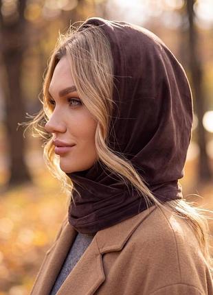 Капюшон капор велюровий подвійнний демісезон velour soft коричневий