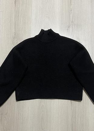 Жіночий чорний светр zara кроп-топ гольф в рубчик s