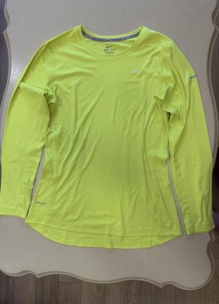 Лонгслів чоловічий nike running miller shirt неоново-жовтий, розмір m