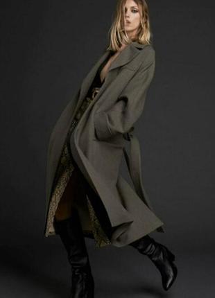 Пальто халат с разрезами темный хаки zara m р