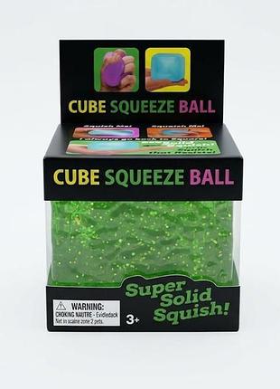 Кубик-антистресс сквиш cube squeeze ball с блестками зеленый 6 см 0001218