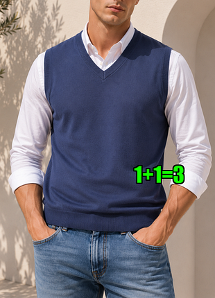 💥1+1=3 чоловічий приглушено-синій светр marks&spencer, розмір 48 — 50