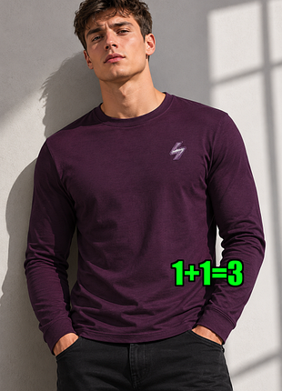 🤩1+1=3 брендовий фіолетовий чоловічий светр лонгслів бавовна superdry, розмір 48 - 50