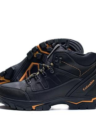 Мужские зимние кожаные ботинки colum ns black