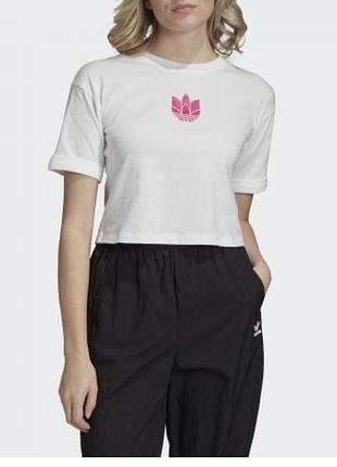 Жіночий кроп-топ adidas originals adicolor 3d trefoil crop top білого кольору
