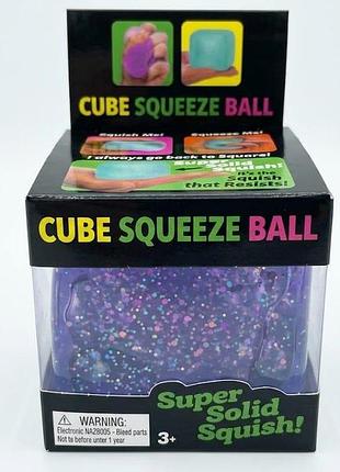 Кубик-антистресс сквиш cube squeeze ball с блестками фиолетовый 6 см 0001215