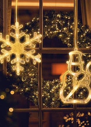 Jsdoin – рождественская led-подсветка на окно, снежинка и снеговик, теплый белый свет, от батареек. уценка