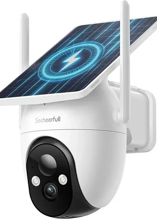 Бездротова зовнішня камера відеоспостереження socheerfull 2k 3mp wi-fi із сонячною панеллю й акумулятором