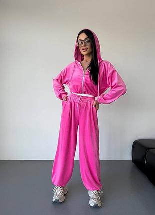 Женский велюровый костюм sport barbie core, худи и штаны