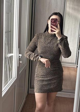 Жіноча коротка сукня zara в леопардовий принт