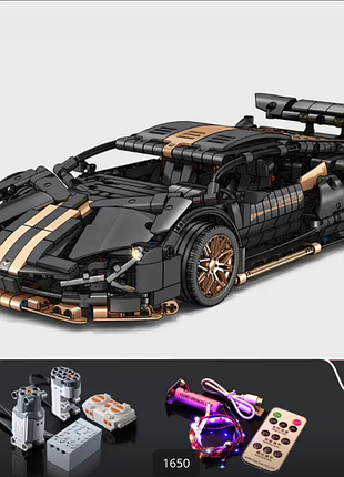 Машинка конструктор lamborghini cyberpunk на пульті керування+ підсвітка чорний+золото, масштаб 1:14