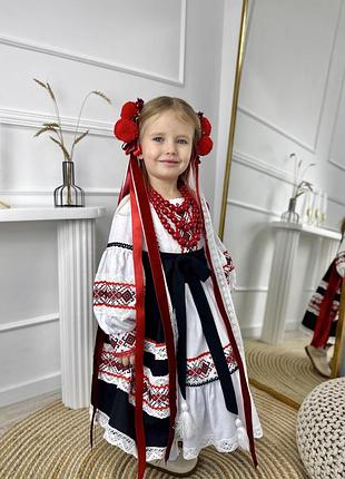 Вишиванка для дівчинки, сукня та плахта, біла з червоною вишивкою, розмір 104