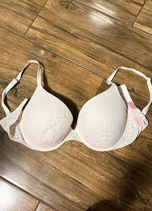 Victoria’s secret wear everywhere lace push-up, мереживний бюстгальтер 75e (34dd), блідо-рожевий, ідеальний стан, без дефектів.