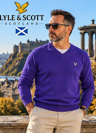 Lyle &amp; scott heritage мужской джемпер фиолетовый s 46 - британская классика, v-образный вырез, вышитый орел