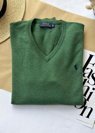 Светр з вовни  меріноса  polo ralph lauren зелений з v-вирізом