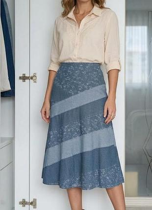Джинсовая юбка миди в технике печворк от marks &amp; spencer, линейка indigo collection💙💙