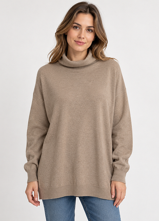 Женский удлиненный свитер-туника oversize, бежевый, 50-56, xl-3xl