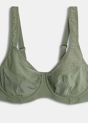 Бюстгальтер спортивний m&s goodmove ultimate support 38/85 d, фісташковий, однотонний, на кісточках, без поролону, новий, оригінал.