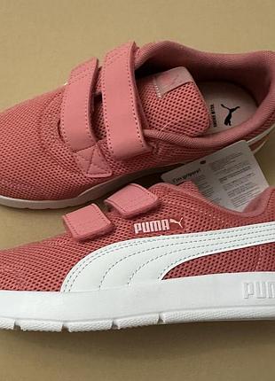Кросівки для дівчаток puma рожеві з білими смужками на липучках